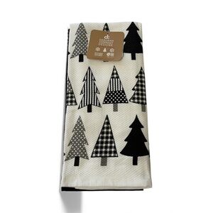 3PK Deborah Connolly “Terry Kitchen Towels Christmas Trees” Black/White NWT**